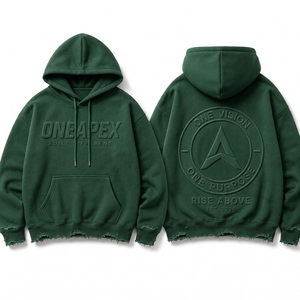 Custom Men's Heavyweight Washed <b>Fleece</b> <b>Hoodie</b> <b>Oversized</b> Distressed Pullover Embossed Logo Streetwear Sweatshirt OEM ODM - Product Image 3
