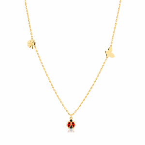 Collier laser fait main turc en argent sterling 925 avec pendentif coccinelle et trèfle uni, pour fiançailles, mariage et fête - Product Image 1