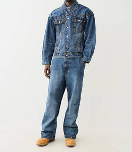 Manufacturer Custom Vintage Denim Winter Work Wear Jackets Reversible <b>Stand</b> Collar Front Letter Fleece Lining for Men Wholesale - Product Image 1