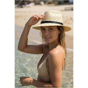 Beige Straw Fedora <b>Hat</b> with Buckle and <b>Band</b> Detail, Summer <b>Hat</b> HSR2118 - HSR2118-BEJ - Product Image 3