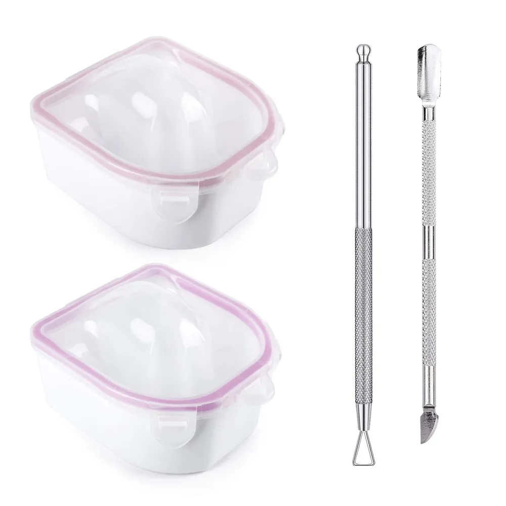 Nail Soaking Bowl, 2PCS Soak Off Gel Polish Dip Powder Remover Manicure Bowl with Triangle Cuticle Peeler and Stainless Steel