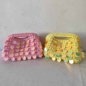 Crochet New Style Autumn Handmade Woven Multi-Color <b>Sequin</b> Polyester Cloth Clip Clutch <b>Bag</b> Urban Simplicity Model A77 Daily Use - Product Image 3