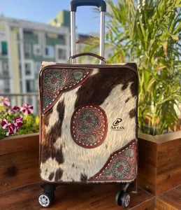 Nuevas bolsas de equipaje de cuero de vaca hechas a mano reales, bolsa de carrito de cuero con múltiples usos, maletas de viaje de gran tamaño Unisex multiusos