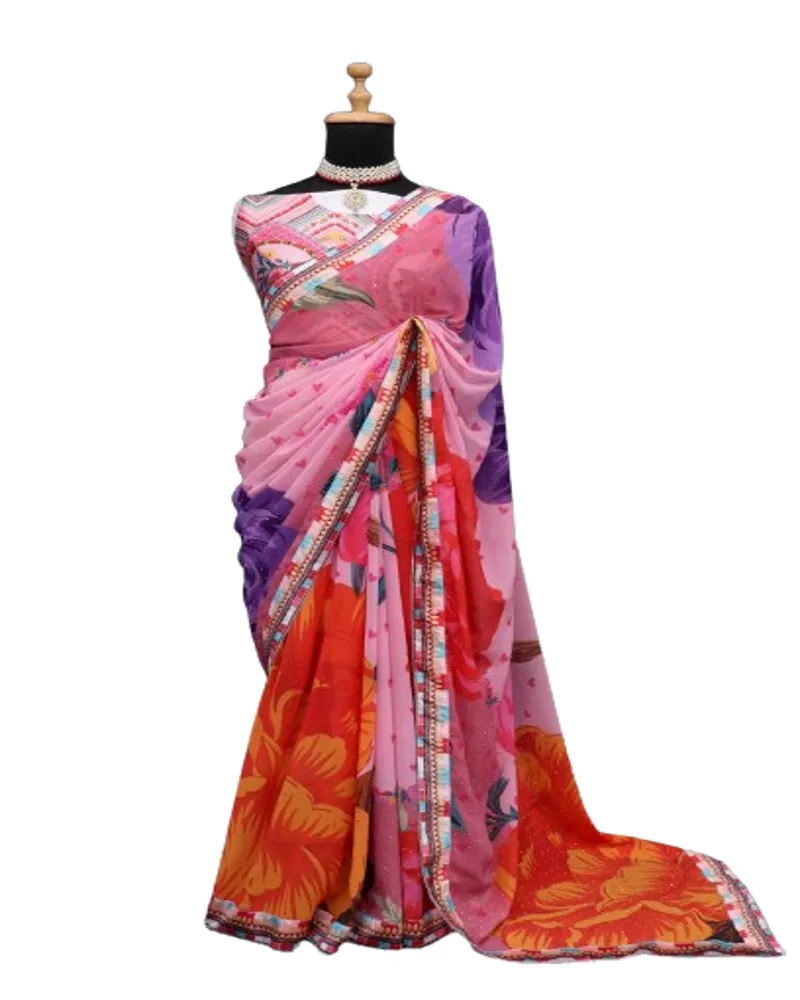 Indische Designer Satin Seide Saree / Sari für Damen neuestes Design Saree indische Saree Partybekleidung Hochzeit