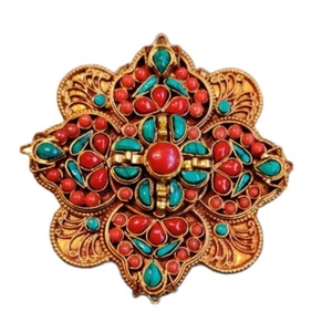 Turquoise Tibétain Ghau Pendentifs Plaqué Or Fleur Style Cadeau Religieux pour les Occasions - Product Image 1