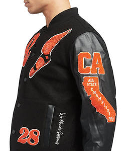 Veste universitaire en laine personnalisée pour hommes avec broderie en chenille, manche en cuir léger et col à capuche pour l'hiver Vente en gros - Product Image 2