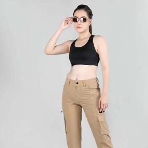 Pantalon cargo athlétique taille haute à la mode pour femmes toile confortable pour vêtements décontractés et activités d'aventure lavage foncé - Product Image 5