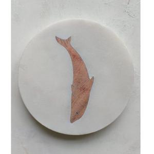 Personalized Custom Logo Round Shape Marble Coasters with <b>Wood</b> Inlay Fish Pattern Mats For Home Decoration Coffee Cup Coasters - Product Image 4