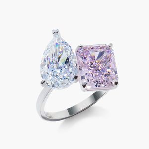 Elegant Sky Blue Pear Pink Emerald Lab Grown Diamond 925 <b>Silver</b> Women's <b>Statement</b> <b>Ring</b> IGI Certified Evening Events Wedding - Product Image 1