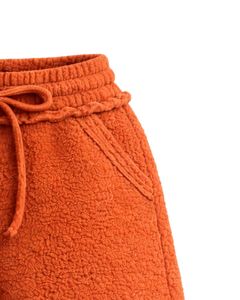 Pantalones Cortos de Sherpa Color Naranja Óxido para Mujer, Cómodos, Suaves, de Felpa, para Estar en Casa, Cintura Elástica con Cordón, Casuales, para Invierno - Product Image 3