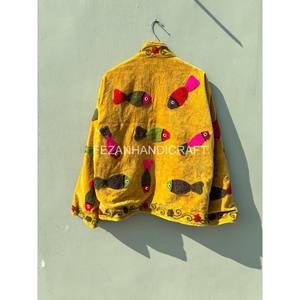 Fish Embroidery <b>Velvet</b> Suzani Quilted <b>Jacket</b> Handmade Regular Unisex Autumn Party Wear <b>Women's</b> - Product Image 5