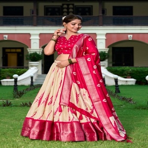 ผ้าไหมโดลาอินเดียแบบดั้งเดิมที่มีการพิมพ์ชิโบริและผู้ผลิต zari ทอผ้า lehenga choli - Product Image 1