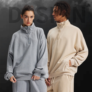 Sweat-shirt surdimensionné en molleton épais 430 GSM 100 % coton écologique, fermeture éclair 1/4, style streetwear vintage, vierge, unisexe, personnalisable - Product Image 1
