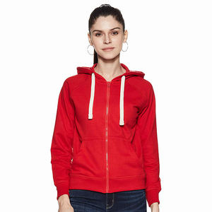 Wholesale <b>Ladies</b> <b>Hoodies</b> in <b>Red</b> Color Zipper Closure Cotton Fleece Sweatshirts With Custom Size and Logo - Product Image 1