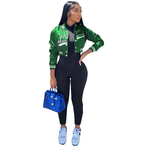 เสื้อแจ็คเก็ตสตรีทเสื้อโค้ทผู้หญิงฤดูใบไม้ร่วงฤดูหนาวเสื้อครอปปักตัวอักษรสีชมพูเสื้อแจ็คเก็ตกีฬามหาวิทยาลัย - Product Image 4