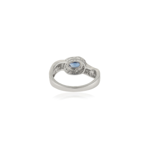 Anillo de Diseño de Doble Capa con Zafiro Azul y Diamantes en Engaste de Puntas, Joyería de Oro Blanco de 14K, Lujoso y Elegante - Product Image 4