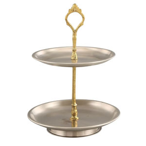 Support à gâteau en métal artisanal à 2 niveaux, design floral élégant, présentoir à desserts, décoration de luxe pour la maison à prix raisonnable - Product Image 4