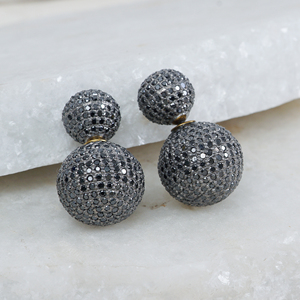 Pendientes de bola de Plata de Ley 925 y oro de 14 quilates, joyería de diseño oxidado, con diamantes de pavé negro, Unisex - Product Image 1