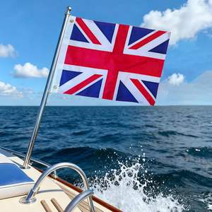 Drapeau britannique 12x18 pouces, brodé, résistant, petit drapeau de bateau du Royaume-Uni, durable, imperméable, en polyester, Union Jack, avec support en aluminium - Product Image 1