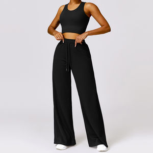 Gran oferta, camiseta sin mangas de Fitness y pantalones acampanados con cordón, conjunto de Yoga para gimnasio, ropa deportiva aerodinámica para Fitness, conjuntos para mujer - Product Image 2