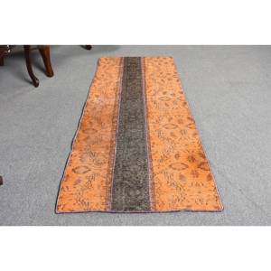 Tradicional naranja marrón Patchwork alfombra 2,1X5,7 pies hecho a mano turco lana viscosa rectángulo pasillo adolescente látex alfombras de noche - Product Image 3