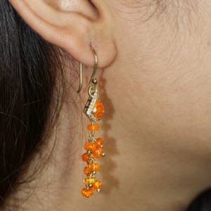 Boucles d'oreilles pour femmes en argent sterling 925 avec breloque opale orange naturelle en or jaune rempli de pierres de naissance, cadeau de bijoux - Product Image 2