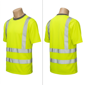 T-shirt de travail de sécurité en polyester premium 180 GSM, jaune fluo, avec panneau réfléchissant, impression personnalisée du logo - Product Image 5