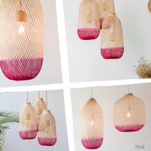 โคมไฟแขวนทำจากไม้ไผ่ทอมือสองสี สำหรับแสงสว่างในบ้านสไตล์โมเดิร์นรัสติก - Product Image 3