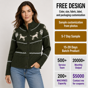 <span class=keywords><strong>Cardigan</strong></span> da Donna 100% Cotone, Maglione Stile Pescatore con Motivo Fair Isle, Collo Alto con Bottoni, Lavorazione Jacquard, Invernale, Color Crema, Abbigliamento Casual - Product Image 6