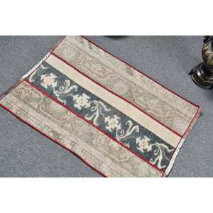 พรมขนแกะสไตล์วินเทจเป็นมิตรต่อสิ่งแวดล้อมทำด้วยมือ2x2.8ft สีเบจสีฟ้าตุรกีดีไซน์เย็บปะติดปะต่อกันชุดกองกลางด้านหลังทำจากยาง - Product Image 4