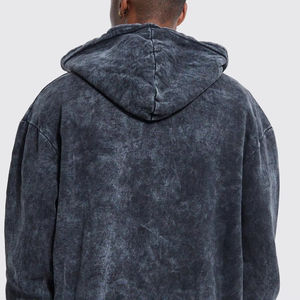 Sweat à capuche zippé en coton délavé pour homme, style streetwear, avec logo vieilli et coupe évasée, OEM - Product Image 5