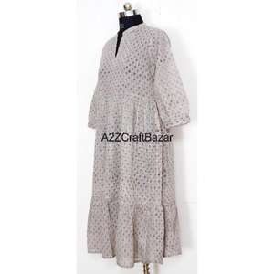 Maxi vestido de algodón estampado a mano de alta calidad para mujeres indias precio al por mayor ceñido al cuerpo sin mangas ropa informal larga - Product Image 4