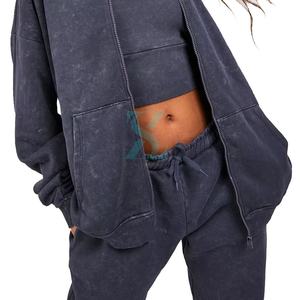 Sudaderas con cremallera Streetwear Custom Blank 350Gsm Hoodies Pink Casual Style Acid Wash Boxy Zip Hoodie para ropa de invierno Mujer - Product Image 4