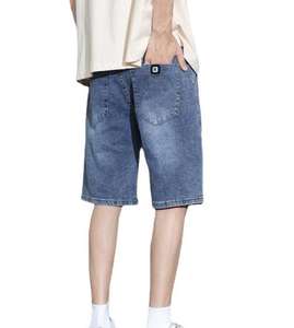 High Quality Embroidery Patchwork <b>Jorts</b> <b>Baggy</b> Distressed Washed Denim Rhinestone Jeans Shorts Men - Product Image 4