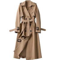 Manteau Trench Élégant pour Femme, Imperméable et Coupe-Vent, avec Ceinture, Simple Boutonnage, Vêtement d'Extérieur Tendance pour Automne Hiver, Long