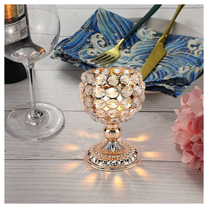 Candelabro de cristal dorado de mesa moderna para decoración del hogar, candelabros de cristal de Metal para boda - Product Image 1
