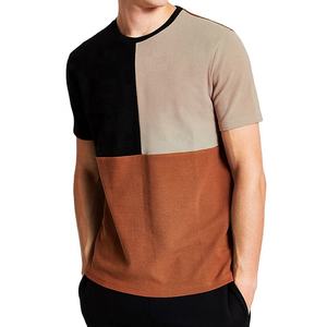 Haute qualité 100% coton patchwork manches courtes coupe ajustée tenues logo personnalisé contraste côtelé patchwork t-shirts logo personnalisé - Product Image 1