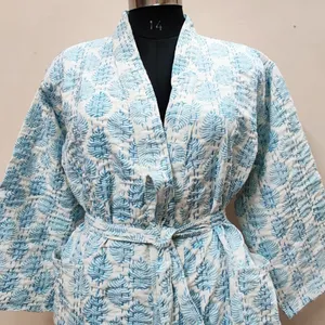 Tunique de nuit en coton à imprimé floral pour femme, douce et confortable, kimono matelassé Kantha, cadeau de demoiselle d'honneur, veste Kantha, bloc à la main