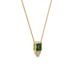 Collier pendentif en or 18 carats avec pierre verte taille émeraude de luxe et diamants géométriques pour femme - Product Image 3