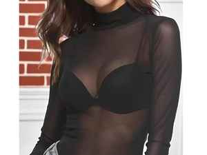 Custom Logo Sheer mesh <b>top</b> fishnet <b>crop</b> <b>top</b> <b>Women's</b> Long Sleeve Mesh <b>Top</b> <b>Black</b> Transparent Blouse sleeve mesh <b>top</b> <b>for</b> <b>women</b> - Product Image 4