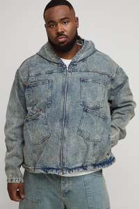 <b>Men's</b> 100% Cotton <b>Denim</b> Washed <b>With</b> Dual Pockets Zip Up High Street Style <b>Hood</b> Jean <b>Denim</b> <b>Jacket</b> For <b>Men</b> Custom Made - Product Image 3