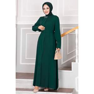 Vestido Hijab Plisado con Cuello Apedreado Cactus Verde - Product Image 1