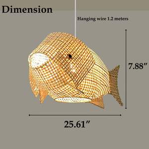 Lampe suspendue en bambou faite à la main en forme de poisson |   Lampe suspendue créative en forme d'animal tissé pour restaurant, salon de thé - Product Image 6