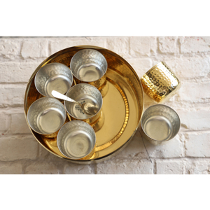 IndianArtVilla Handcrafted Brass Hammered Design Spice <b>Box</b> With with Lid-Kitchenware & Tableware, 8.2 Inch - Product Image 4