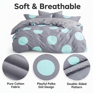Parure de lit moderne en coton à pois 200TC, gris turquoise, housse de couette réversible pour B&B, livraison directe UE, 3 pièces - Product Image 2