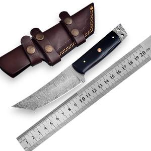 Cuchillo Tanto de Hoja Fija de Acero de Damasco de Grado Industrial OEM, Mango de Cuerno de Toro, Funda de Transporte, Hoja Completa, para Supervivencia, Caza - Product Image 1