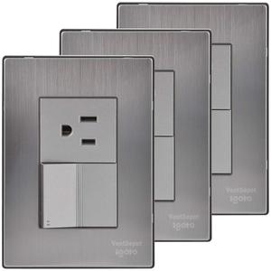 Contacto con interruptor, MXIOV-003, 3 piezas, Contacto/interruptor para escaleras, 125-250 VCA, 10/15 A, 50/60 Hz, Plata, Acero inoxidable - Product Image 1