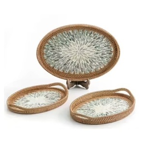 Bandejas para servir de nácar y yute para decoración navideña Bandejas modernas altamente decorativas de fabricante indio al precio más bajo - Product Image 2