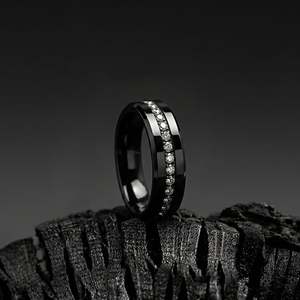 Jeulia Classic Black <b>Tungsten</b> Eternity <b>Ring</b> for <b>Men</b>-Trendy Stainless Steel Fashion <b>Ring</b> - Product Image 4