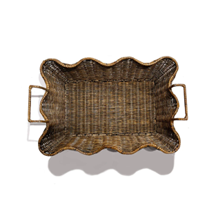Popular ahora bandeja de servicio de ratán con borde festoneado de estilo Vintage bandeja de ratán artesanal para decoración de fiesta al por mayor de Vietnam - Product Image 1